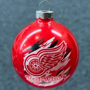 Vtg Detroit Red Wings Hockey Glass Ball Christmas Ornament‎ Red White Black Logo